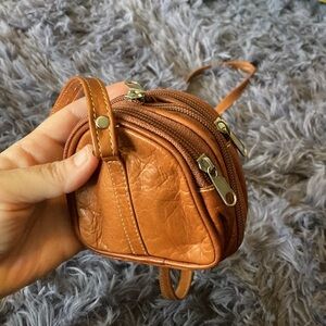 Vintage collapsible baby bag mini leather bag purse duffle bag unbranded zips up